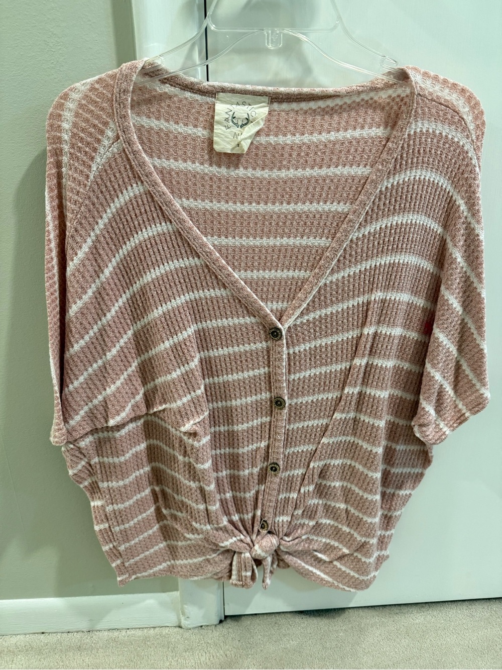 Fantastic Farm striped Tie-Hem V-Neck Sweater - Pink